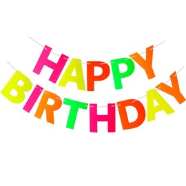 Neon Garland Neon Streamers Black Light Neon Decorations for Dark Glow Party UV Reactive Neon Party Favors Glow in The Dark Party Supplies Wedding Birthday Banners Decorations (Birthday Party Garland)