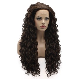 Lushy Long Curly Ash Brown Wig Heavy Density Half Hand Tied Heat Resistant Synthetic Lace Front Wig