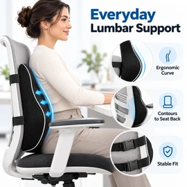 Lumbar Support Cushion for Car & Office – Rebound Back Rest Pad for Driver Seats & Office Chairs