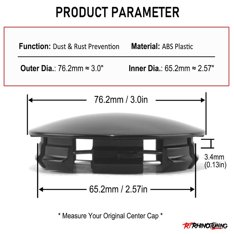 RTrhinotuning 4 PCS 76.2 mm Wheel Center Caps Compatible with