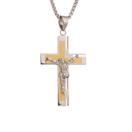 Scddboy 3D Jesus Crucifix Stainless Steel Cross Pendant Necklace with Bible Verse,Hypoallergenic, Waterproof,with 23.6+1.96" Adjustable Chain