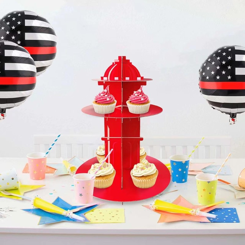 2 Pcs Fire Hydrant Cupcake Stand,3 Tier Sturdy Cardboard Firefighter