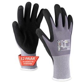 OX-ON Flexible Supreme 1600 Work Gloves Grey, Extremely Durable Safety Gloves, Secure & Precise Grip, Protective & Comfortable, Durable & Versatile, Carpentry, Masonry, Mechanic - 12pairs,Size 8/M