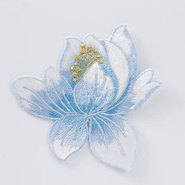JRYYR Multicolor 8 * 8cm Lotus Flower 5 Flowers Bouquet Embroidery Fabric Patch Ironing Patch Accessory Repair Allowance New (Light Blue)
