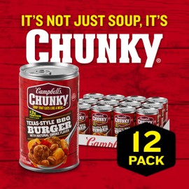 Campbell’s Chunky Soup, Texas-Style BBQ Burger with Natural Smoke Flavor, 18.8 oz Can (Pack of 12)