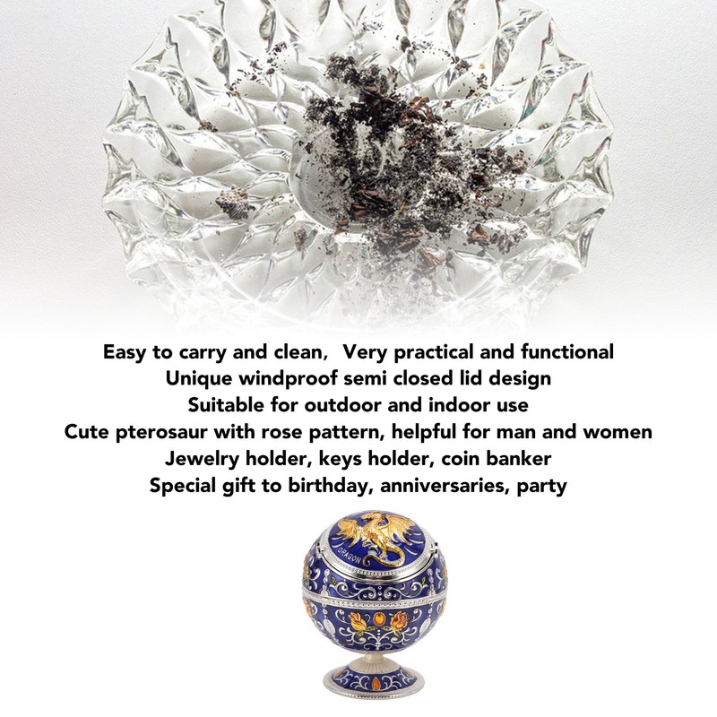 Ball Ashtray with Windproof Lid Retro Dragon Stereoscopic Relief Zinc