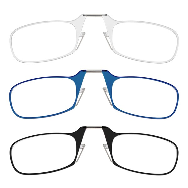 ThinOptics Readers Rectangular Reading Glasses, 3 Pack-Black, Clear, Blue, 44mm