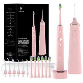 Water Dental flosser & Electric Toothbrush Combo- Brushing & Flossing- for Teeth Cleaning and Gum Health (Pink)