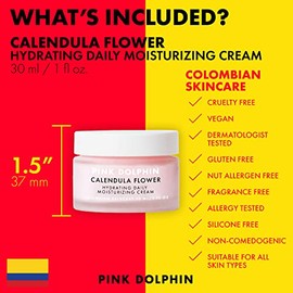 Pink Dolphin Crema hidratante diaria de caléndula: las flores naturales de caléndula alivian la irritación y promueven la curación, reparan y rehidratan la piel seca, producen colágeno para el mejor