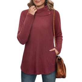 Bulotus Womens Christmas Sweaters,2025 Wine Red Sweaters for Women Cowl Neck Tunic Long Sleeve Tunics or Tops to Wear with Leggings Holiday Party Vacation Wedding Burgundy,M