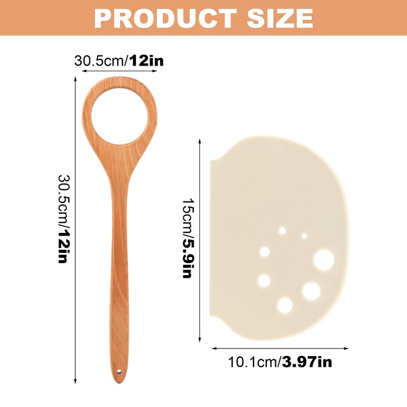 Wooden Danish Dough Whisk Set, 12 inch Dough Mixer with
