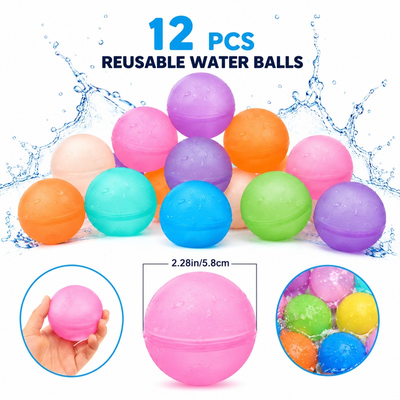 12 Pack Reusable Water Balloons – Soft Silicone Refillable Water