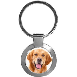 Golden Retriever Dog Pet Luxury Round Shaped Metal Keyring In A Gift Box