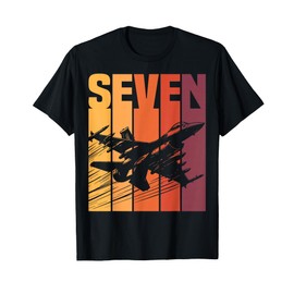 Military Fighter Jet Retro Seven Year Old Boys 7th Birthday T-Shirt