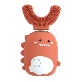 Kids Electric Toothbrush U Shaped IPX7 Waterproof Automatic Toothbrush Dinosaur Cartoon Design Orange