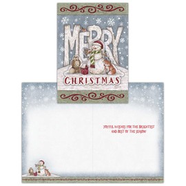Crown Point Graphics Snowman and Woodland Critters 15 Boxed Christmas Cards - Snowman Christmas Cards with Glitter - Cute Christmas Greeting Cards with Envelopes - Animal Christmas Cards