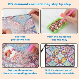 YdseozOA 2 Pieces 5D Diamond Painting Bags Set, Double Sided Small Cosmetic Bag, Purses, DIY Diamond Painting Cosmetic Bag, Diamond Art Bags, Diamond Craft Kit