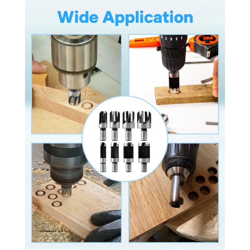 AOKLIT Plug Cutters for Woodworking, 8pcs Wood Plug Cutters Drill