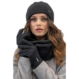 VIVISENCE Women's Beanie Hat Winter Made of Warm Wool Yarn Classic Autumn Winter Hat Cosy with Inner Lining Perfect Fit Extra Comfort Model 7087, Black melange