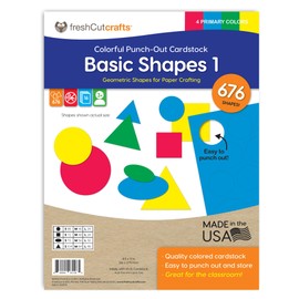 FreshCut Crafts | Basic Shapes Circles, Triangles, Squares, Ovals, US Made Card Stock Punch Out Geometric Shapes for Math, Pattern Play and Crafting, 676 Shapes in 3 Sizes and 4 Primary Colors