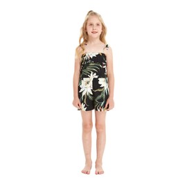 Matchable Family Hawaiian Ruffle Top Jumpsuit Romper, Wispy Cereus Black, Girl, Size 2