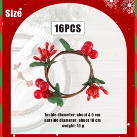 GZGXKJ Christmas Napkin Rings Set of 16 Christmas Napkin Rings Set Red Berries Napkin Holder Suitable for Christmas Party, Thanksgiving, New Year Table Decoration