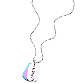 iMETACLII Men's Women's Two Pieces Stainless Steel Equality Military Army Dog Tag Pendant, 75 cm Ball Chain, Rainbow Purple, Stainless steel, metal, Non-applicable