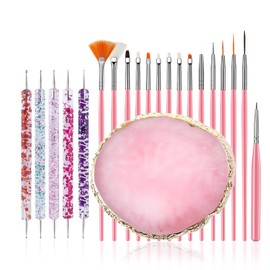 FULINJOY 21Pcs Nail Art Brushes Set - 1 Resin Nail Art Palette, 5 Nail Art Dotting Pens, 15 Nail Art Brushes, Nail Polish Mixing Palette Double-Ended Dotting Pen Nail Liner Brush Nail Drawing Brushes