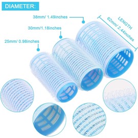 36pcs Self Grip Hair Rollers Set, Hairdressing Curlers (Large, Medium, Small) with 8pcs Clips, Folding Pocket Plastic Comb, Duckbill Clips, Blue (Blue, Medium)