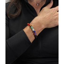 Cherry Tree Collection Chakra Stretch Bracelet | Genuine Natural 8mm Gemstones Beads, Silver Spacers | Men/Women (Black Tourmaline - Small)