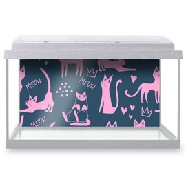Aquarium Fish Tank Background 90x45 cm - Cute Pink Cats Kitten Pattern Static Cling Vinyl Vivarium Terrarium External Application #52773