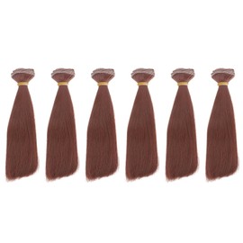 PATIKIL 6pcs 15CM Doll Wigs High Temperature Silk Straight Wig Doll Hair Making Kit DIY Handmade Accessories Red Brown