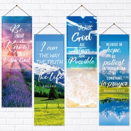4 Pcs Church Banners with Scripture for Sanctuary Wall Worship Bible Verses Banner Inspirational Religious Praise Hanging Sign for Religious Festivals,Church Event,Communal Prayers