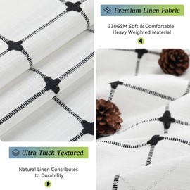 Extra Long Shower Curtain, Boho Farmhouse 84 Inch Long Linen Heavy Duty Fabric Shower Curtain Set with 12 Hooks, Tall Modern Vintage Country Shower Curtains for Bathroom - Black and White - 72x84