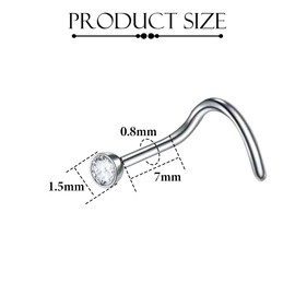 AceFun Titanium nose stud,20G Corkscrew Nose piercing stud CZ Nose Piercings for Women Men 1.5mm Pieces Curved Nose Studs G23 Steel 2 Pieces Crystals Screw Nose Piercing Studs Jewelry 20 Gauge
