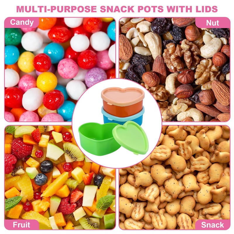 9Pc Small Food Containers with Lids, 90ML Plastic Snack Pots,