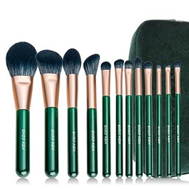 ENZO KEN Juego de Brochas de Maquillaje de Fibra Natural y Pelo de Cabra Professional, Set de Brochas de Maquillaje para Pelo Combinado con Bolso de  