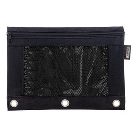 BAZIC Pencil Pouch 3 Ring Binder Pouch w/ Rivet Enforced Rings Hole, Black Mesh Window Zipper Pouches, 1-Count