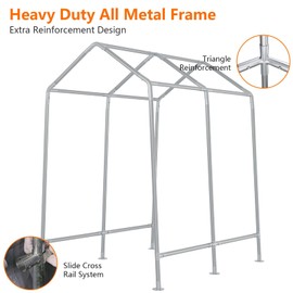 6'x8' Heavy Duty Carport Canopy, Metal Frame Portable Outdoor Storage Shed with Waterproof PE Cover & Roll-Up Zipper Door, for Motorcycle, Bike, Tools, Firewood, Driveway or Backyard, Grey