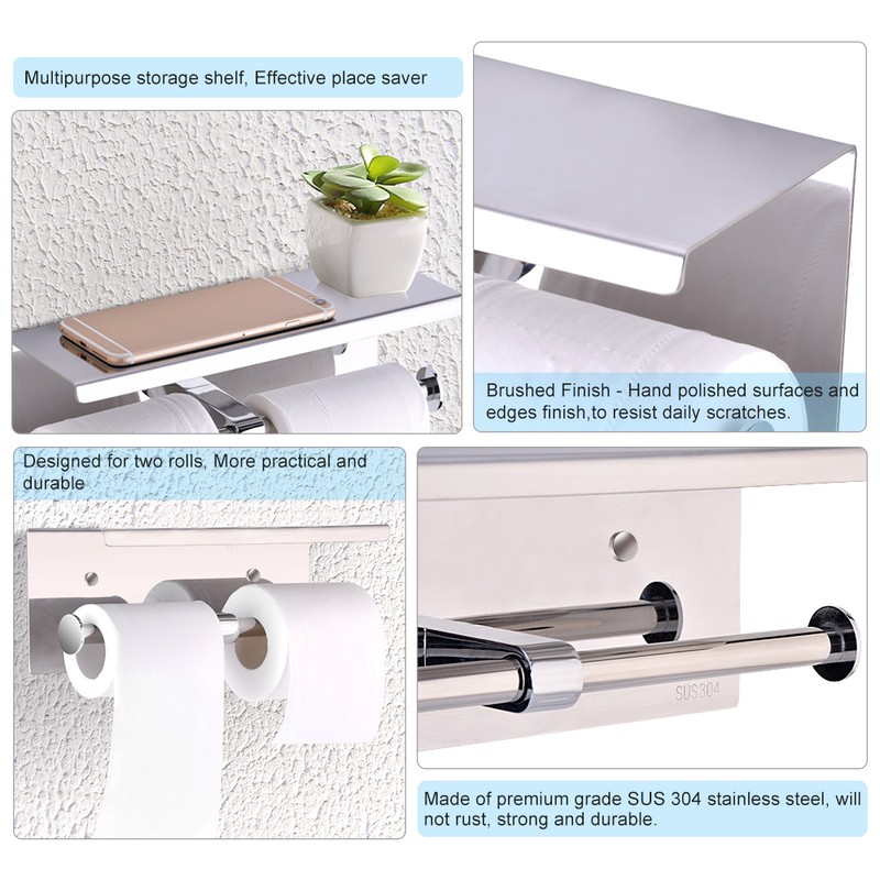 Wall Mounted SUS 304 Stainless Steel Double Roll Toilet Paper