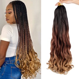 9 Packs French Curls Braiding Hair 22 Inch Ombre 3 Tones French Curly Braiding Hair 75g/Pack Pre Stretched Bouncy Loose Wavy Braiding Hair Synthetic Crochet Braids Hair For Box Braids Hair Extension For Women（22 Inch,1B3027#）