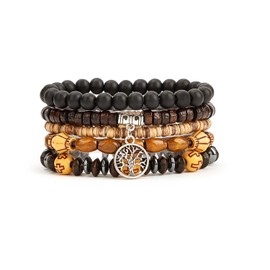 Prometis Gothic Bracelet Set Adjustable Tribal Retro Punk Adjustable Prayer Beaded Cuff Wrap Bangle - Braided Multilayer Grunge Jewelry