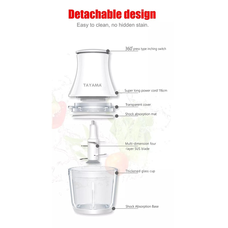 TAYAMA 2.5 Cup White 200W Mini Chopper 4-Layer Blade Food