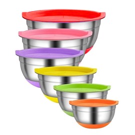 Refein Mixing Bowls with Lids 6 Piece, Stainless Steel Nesting Bowls Set for Kitchen, Non-Slip Bottom Metal Bowls 1.5-7QT, Wedding Registry Must Haves & Kitchen Gifts