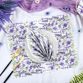 Homlouue - Servilletas florales de lavanda morada, 100 toallas desechables de 3 capas, toallas de papel desechables para baño, servilletas de papel florales desechables, servilletas de papel de flores