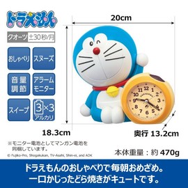 SEIKO JF387A Doraemon Clock Alarm Clock, Talking Alarm, 7.2 x 7.9 x 5.2 inches (183 x 200 x 132 mm)