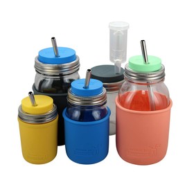 MJL Silicone Straw Hole Tumbler and Fermentation Lid with Rust Proof Band for Mason Jars (2 Pack, Charcoal Gray, Wide Mouth)