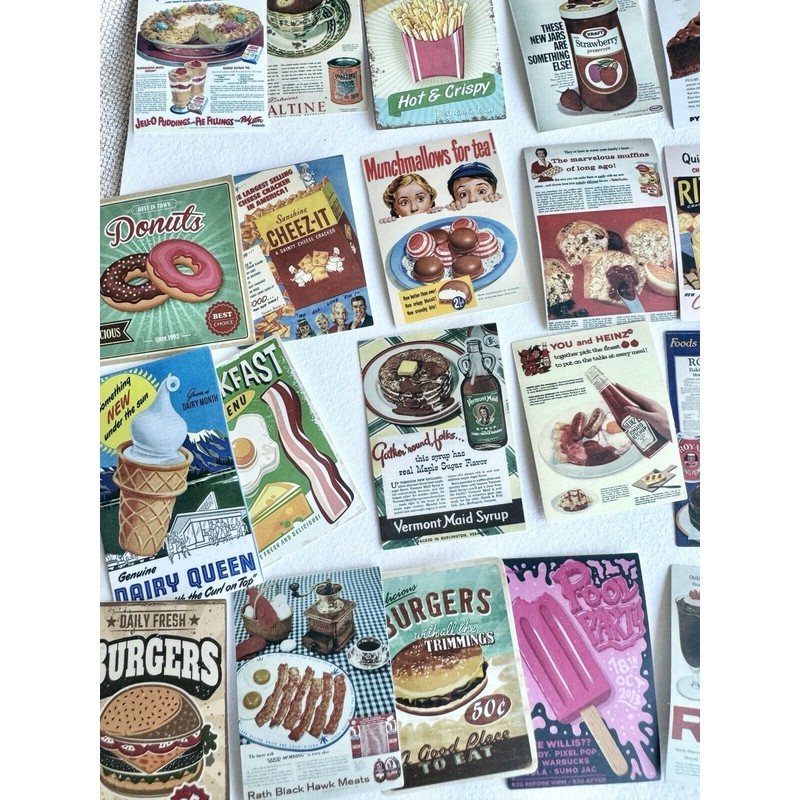 10 Pcs Dollhouse Miniature Restaurant Store Poster Retro self adhesive