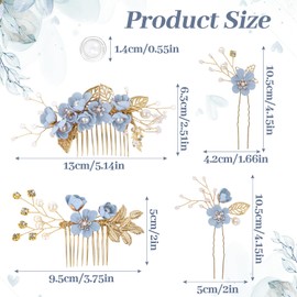 4Pcs Wedding Hair Accessories for Women, Classy Bridal Hair Pins Flower Bridesmaid Hair Accessories 10Pcs Spiral Pearl Hair Pins for Brides Bridesmaids Women Girls (Blue)