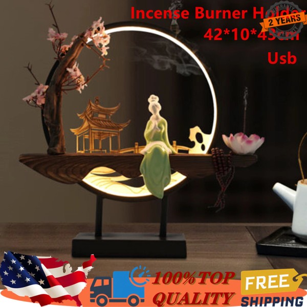 GDRASUYA10 Ceramic Backflow Incense Burner Holder Lotus Waterfall & Incense